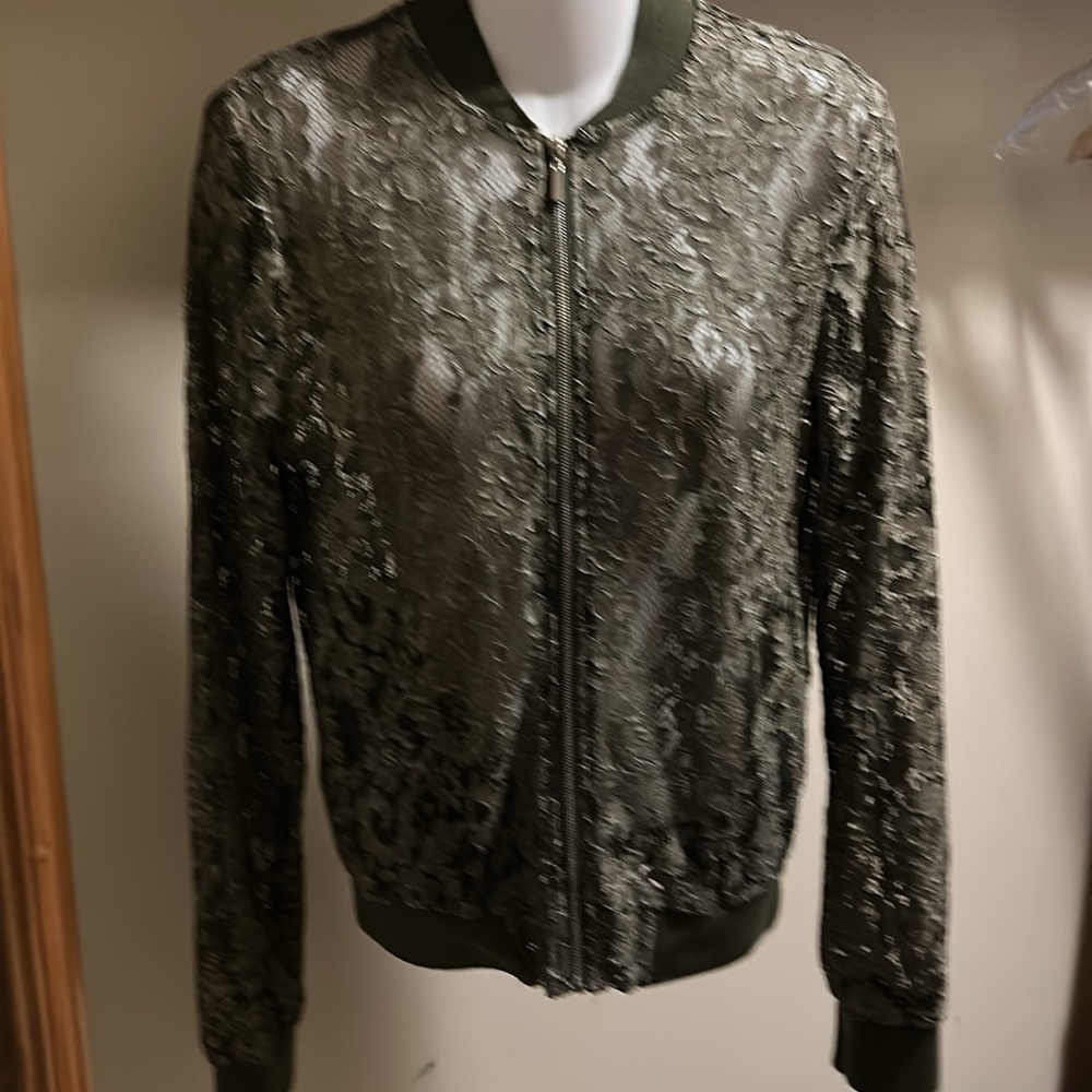 Zara Khaki Lace bomber Detail Top size XS